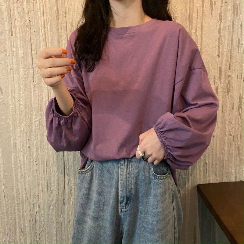 Vapetix ●●●●❀S 60-85 lbs-●●●●❀2XL 136-145 lbs Autumn 2025 Korean Loose Ins College Style Lantern Sleeve Thin Long Sleeve T-Shirt Women's Student – Bild 4