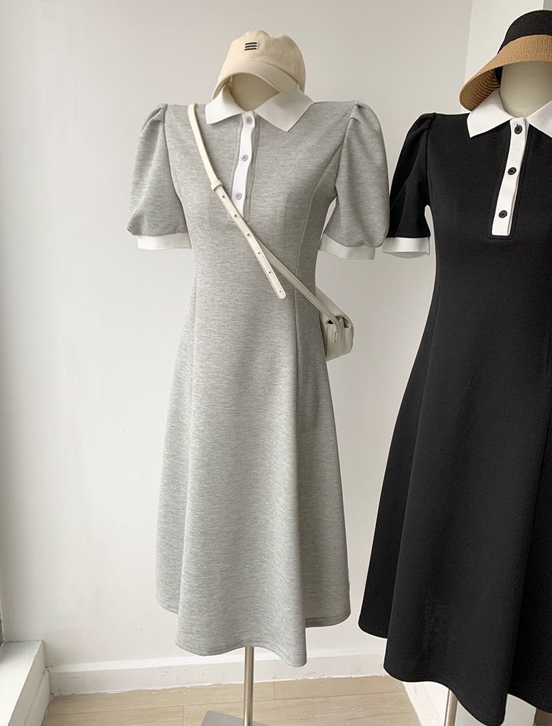 Vapetix S-2XL French puff sleeve short-sleeve dress for women, summer, waist-cinching, slimming, stomach covering