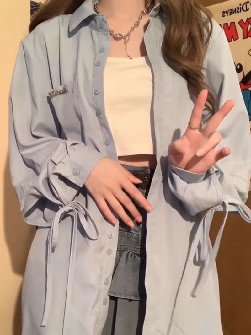 Vapetix S 75-90 kilograms-2XL 125-140 lbs Women's Blue Long-Sleeve Shirt Early Autumn 2025 Thin-Fitted Open-Shirt Design Sun Protection Jacke - 图片 5