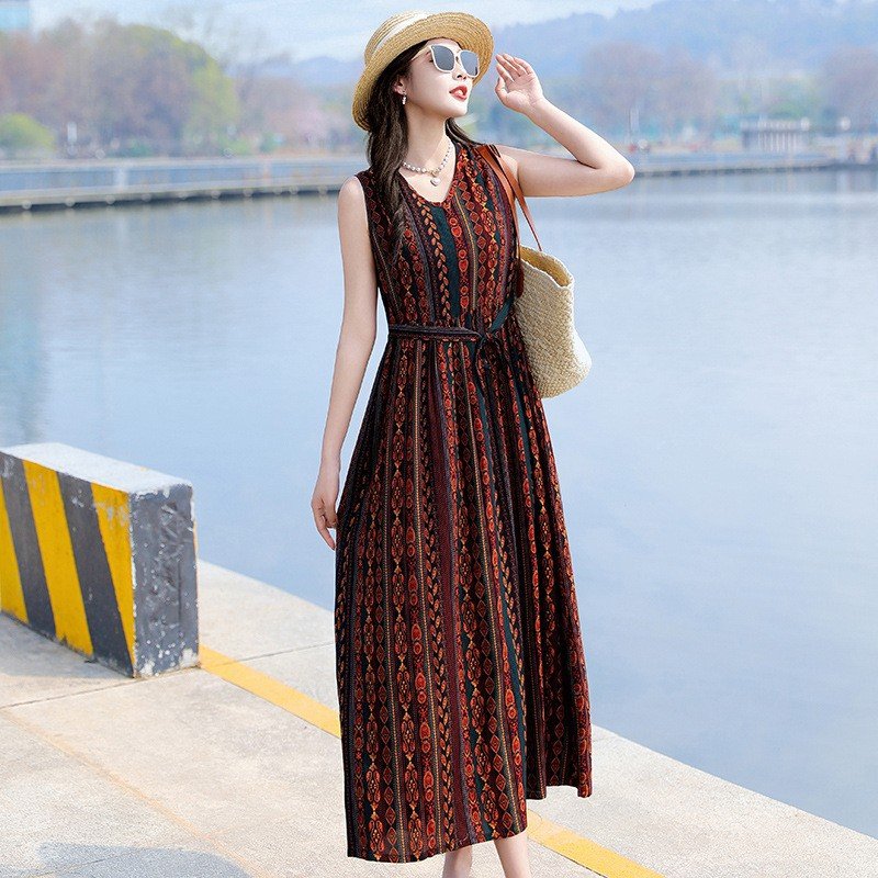 Vapetix XL size suggests 90-115 pounds-5XL suggests 160-175 pounds 2025 Summer Plus Size Cotton Satin Dress with Floral Print, Slimming Mother's Full-Skirted Beach Dr – Bild 4