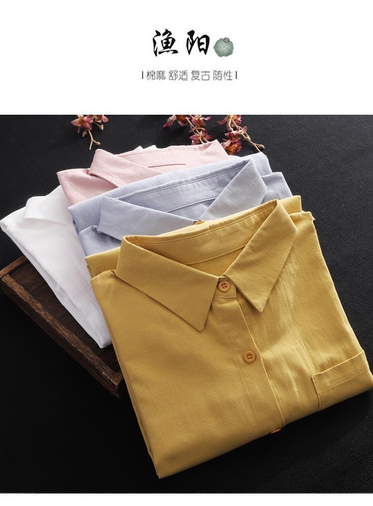 Vapetix S-2XL Women's Spring and Autumn Loose Matchy Matchy Cotton Linen Shirt, Long-Sleeved Blouse, Slimming Out – Bild 4