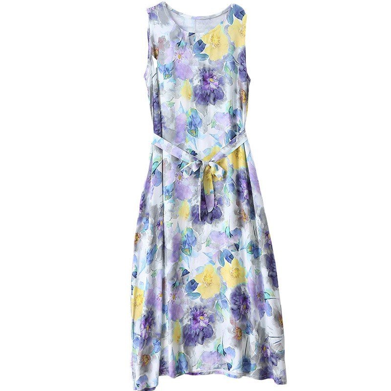 Vapetix XL size suggests 90-115 pounds-5XL suggests 160-175 pounds 2025 Summer Plus Size Cotton Satin Dress with Floral Print, Slimming Mother's Full-Skirted Beach Dr – Bild 5