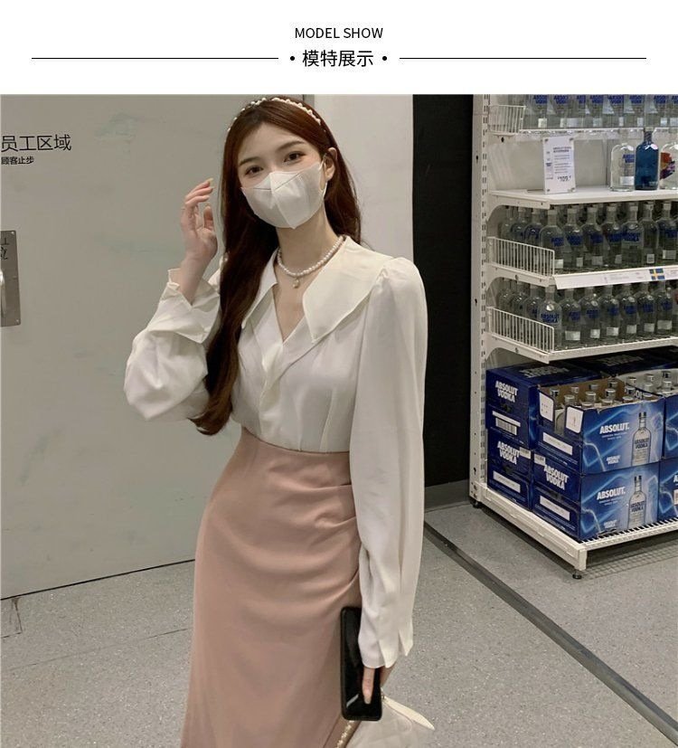 Vapetix S-3XL 2025 Gentle and Mature Women's Fashion Set, Hong Kong Style White Collared Shirt, Early Spring Asym - 图片 3