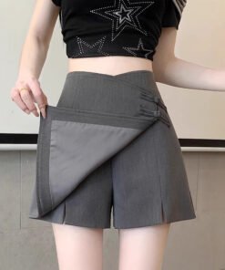 Vapetix XS-4XL  New Chinese Style National Wind Irregular Suit Pants Skirt 2024 Summer Fat mm High-Waist Short Shor