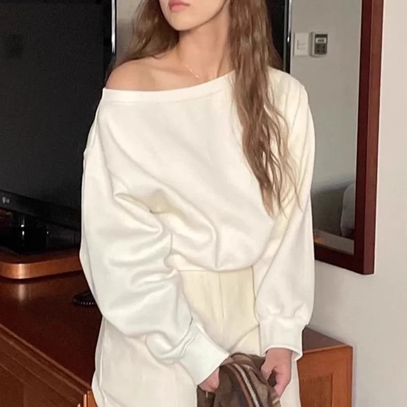 Vapetix Universal size (suitable for 90-130 lbs)-Universal size (suitable for 90-130 lbs) Thin pure-color basic top with elegant one-shoulder off-shoulder loose casual women's top women's s – Bild 3