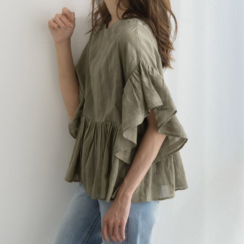 Vapetix Free Size-Free Size Japanese and Korean Style Instagram Women's Summer Short Sleeve Casual Lantern Sleeve A-line Hem Tu – Bild 4