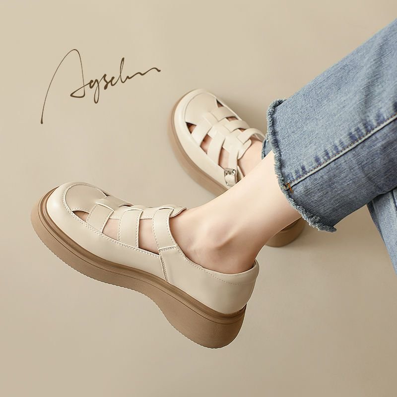 Vapetix ❁35❁-❁40❁ Soft Genuine Leather Fashion Roman Sandals for Women 2025 Summer Single Shoes Versatile with Cap To – Bild 7