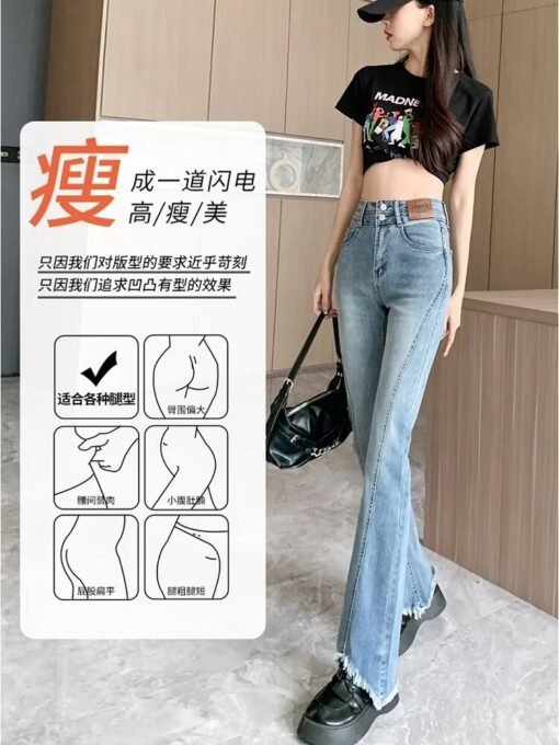 Vapetix XS-3XL  Women's Distressed Jeans with Flared Hem, Bell-bottoms, Slimming Elastic Long Vintage Hong Kong Sty – Bild 4
