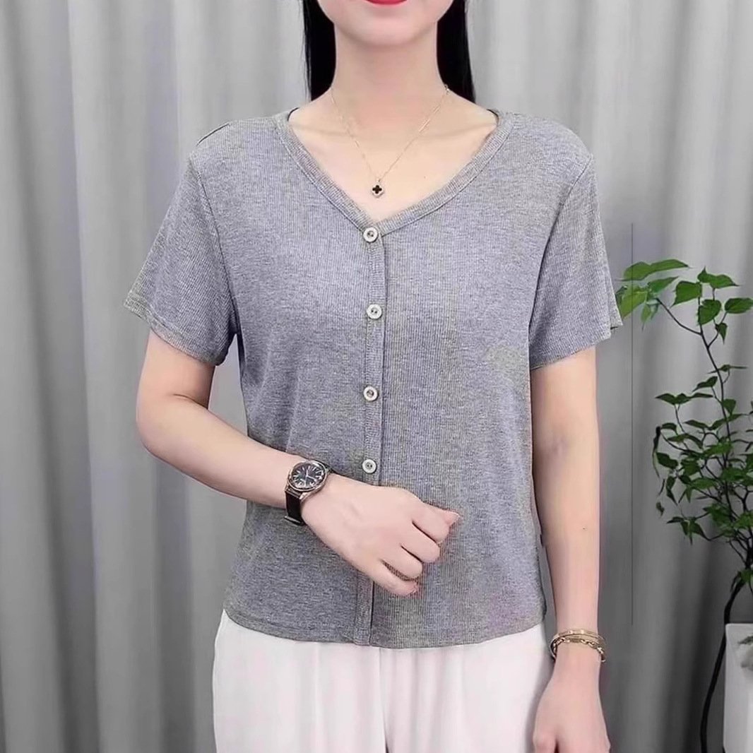 Vapetix M-4XL Summer Fashion Plus Size Women's Youthful Versatile Slimming Short Sleeve V-Neck Top High Quality B – Bild 4