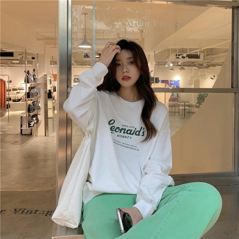 Vapetix M-XL Letter Print Pullover Hooded Backpack Collar Sweatshirt for Women Autumn Korean Version Round Neck – Bild 3