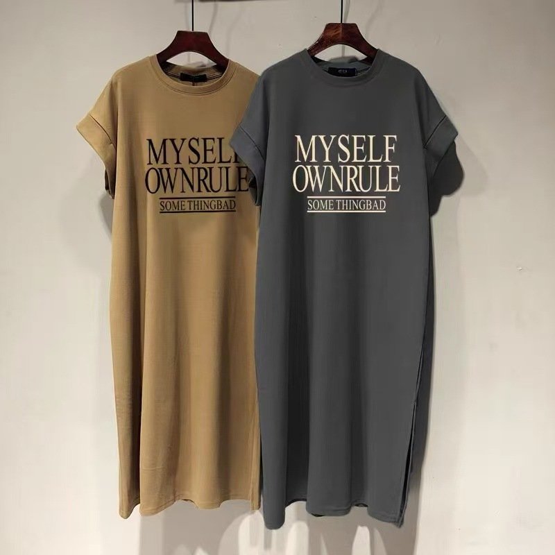 Vapetix M-4XL Flowy Sleeve Lazy Wind Slim Fit Versatile Nightgown Wearable Personality Letter Design Mid-Length L – Bild 6