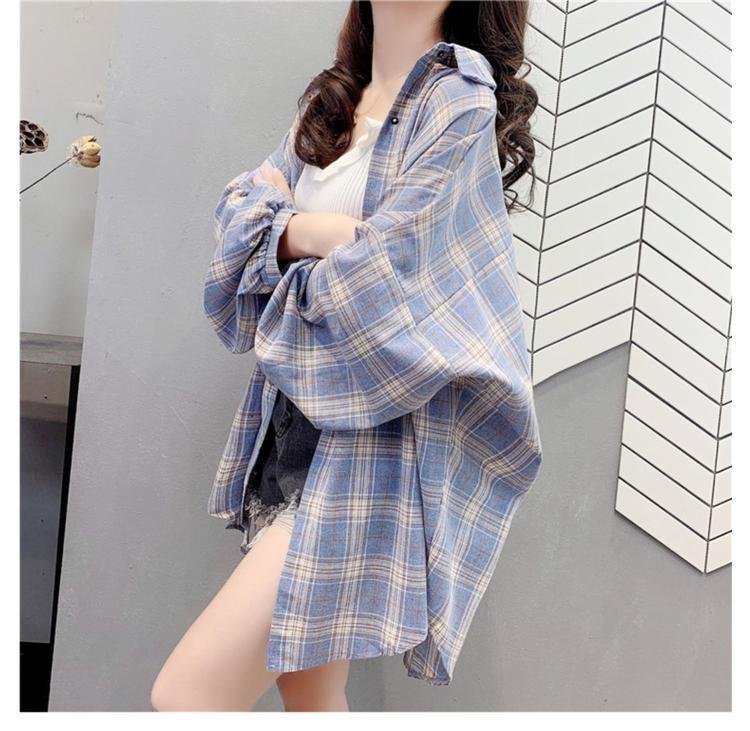 Vapetix S-XXS Spring and Autumn Jacket 2025 Grid Shirt for Women, Thin Long Sleeve Loose Sun Shirt Retro Hong Kon – Bild 4