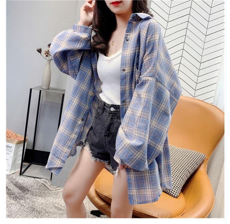 Vapetix S-XXS Spring and Autumn Jacket 2025 Grid Shirt for Women, Thin Long Sleeve Loose Sun Shirt Retro Hong Kon – Bild 5