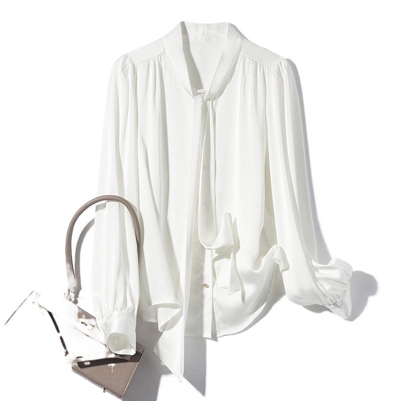 Vapetix ❥ ఇ S-❥ ఇ 3XL Spring Fashion Design Women's Satin Texture Long Sleeve Draped Belted Shirt Commuter Blouse with Bu – Bild 4