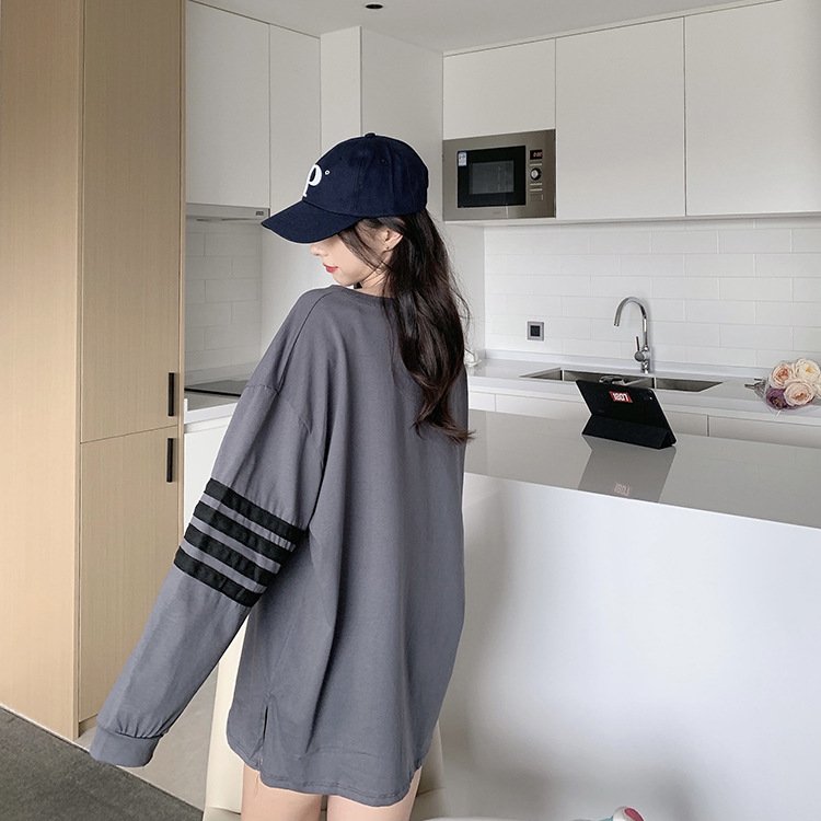 Vapetix M-XXL 2025 Autumn Korean Style Women's Student Design-Focused Loose Striped Splicing Unconventional Long- – Bild 5