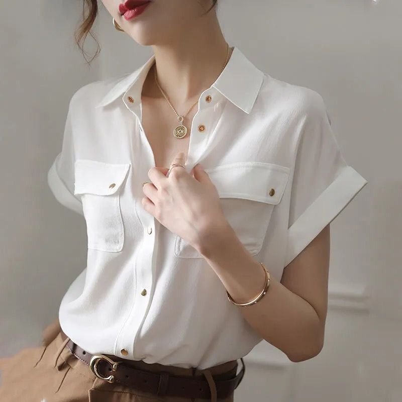 Vapetix ◇◆S◇◆-◇◆3XL◇◆ Chiffon white shirt women's summer thin design sense new niche design sense elegant Western style K – Bild 4