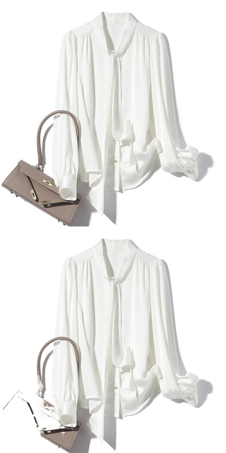 Vapetix ❥ ఇ S-❥ ఇ 3XL Spring Fashion Design Women's Satin Texture Long Sleeve Draped Belted Shirt Commuter Blouse with Bu – Bild 5