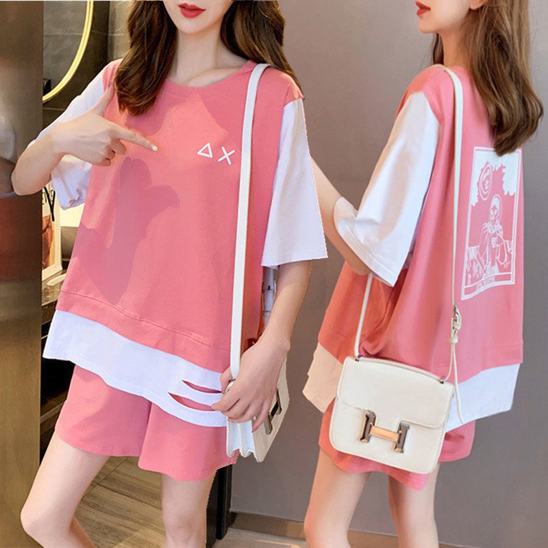 Vapetix M-XXXXL Summer Korean Style Casual Sports Set for Women: Short Sleeve T-Shirt and Shorts, Plus Size Loose a – Bild 3