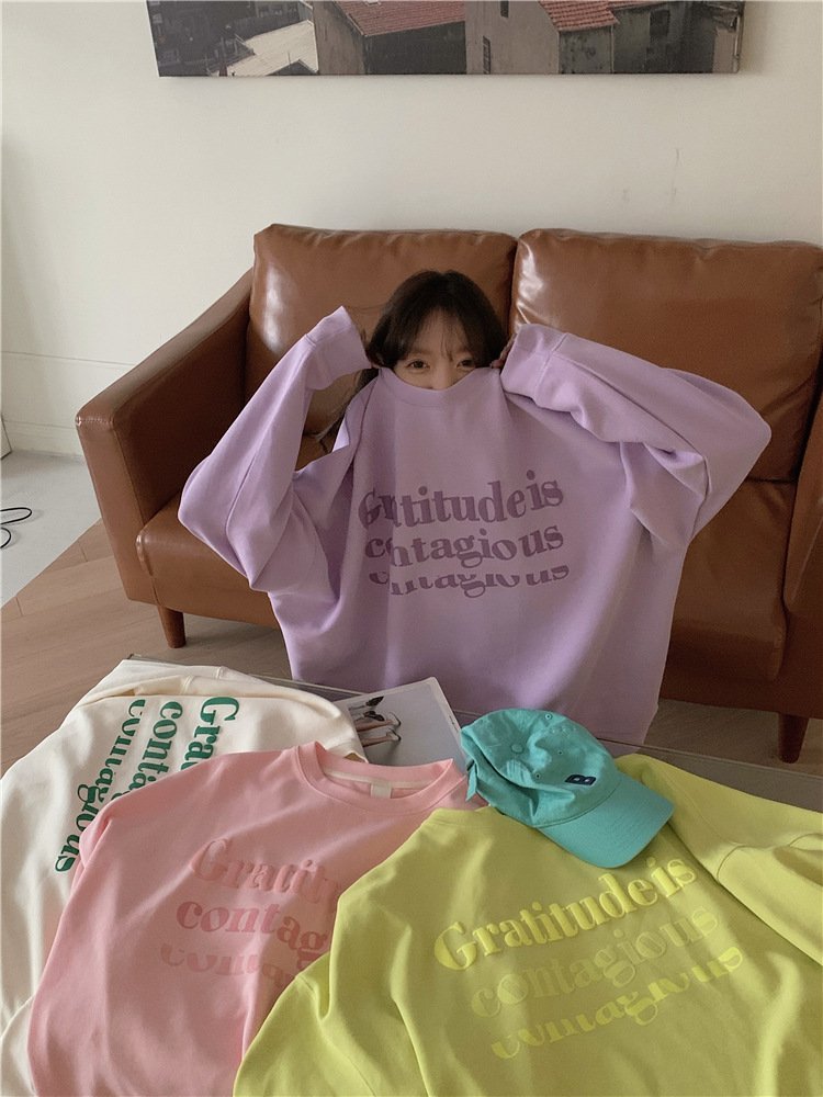 Vapetix Free Size-Free Size Women's Long-Sleeve Padded Sweatshirt with Letter Print for Autumn/Winter, Loose Fit, Casual Studen – Bild 7