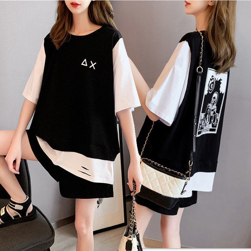 Vapetix M-XXXXL Summer Korean Style Casual Sports Set for Women: Short Sleeve T-Shirt and Shorts, Plus Size Loose a – Bild 4