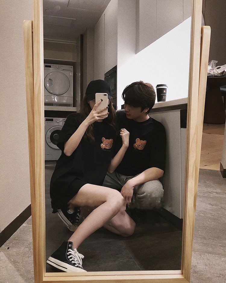 Vapetix M-2XL Roora Couple's Summer Outfit with Bear Design, Round Neck Short Sleeve T-Shirt, Trendy Brand, Influ - 图片 5