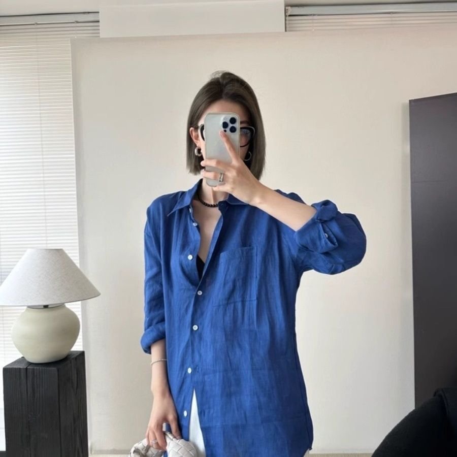 Vapetix 2XL-XL French-style white linen long-sleeved women's summer thin loose old money-style cotton-linen lined – Bild 6