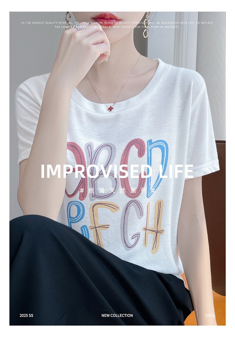 Vapetix M-XXL Ladies T-shirt in Tencel Soft Fabric, Short Sleeve 2025 Summer Loose Print Top with Distinctive Sho – Bild 5