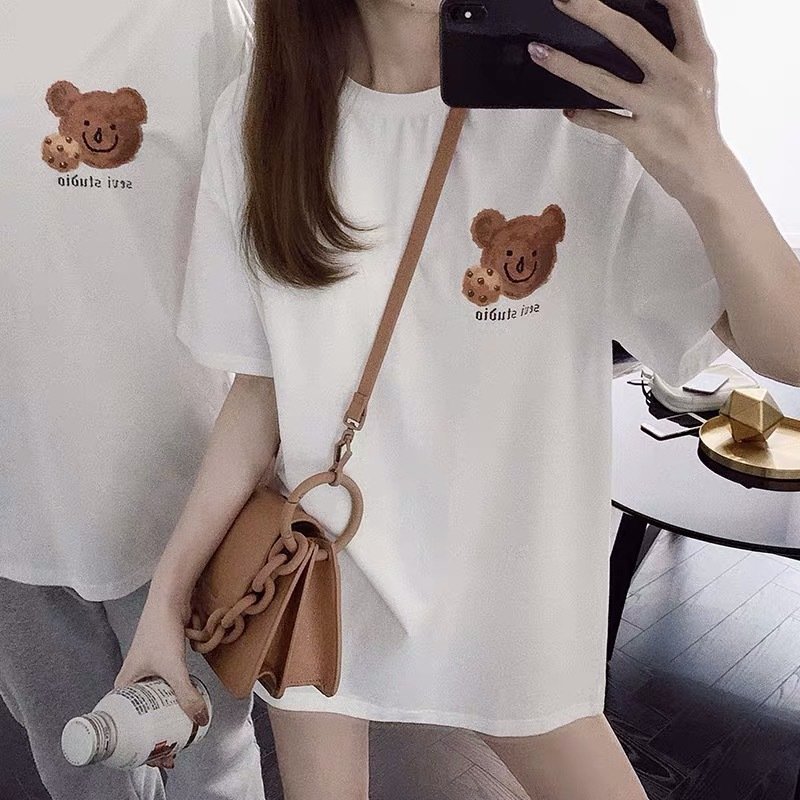 Vapetix M-2XL Roora Couple's Summer Outfit with Bear Design, Round Neck Short Sleeve T-Shirt, Trendy Brand, Influ - 图片 6