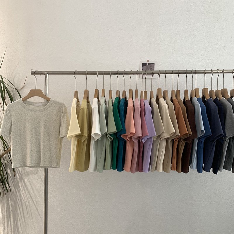 Vapetix Free Size-Free Size Omale Simple and Versatile Solid Color Crew Neck Straight Short Sleeve T-shirt Top for Spring and S – Bild 3