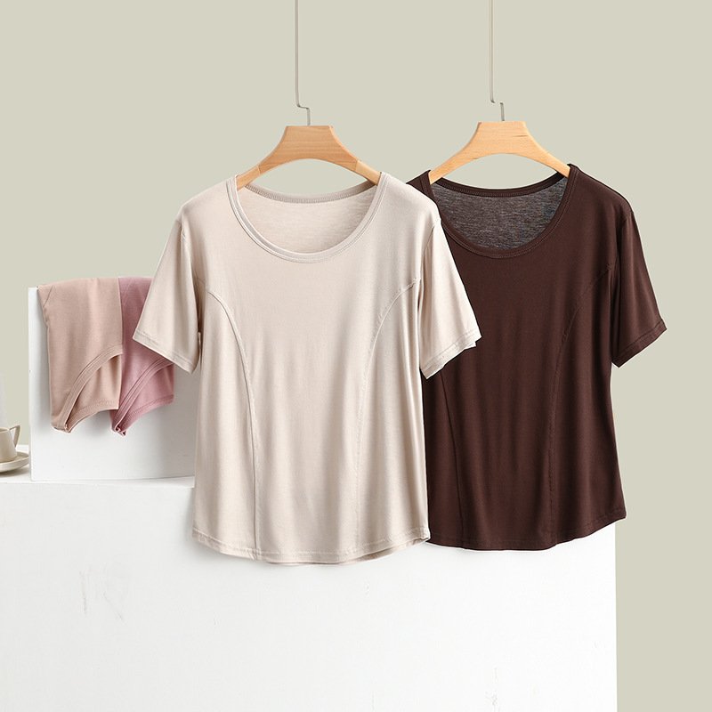 Vapetix M90-105 pounds-2XL 135-145 lbs Modal Spliced Crew-Neck Short-Sleeve T-Shirt, Plus Size, Slimming Inner Layer Base Top for Summer, – Bild 2