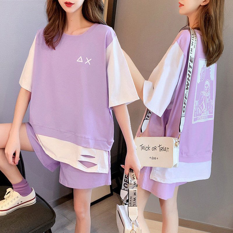 Vapetix M-XXXXL Summer Korean Style Casual Sports Set for Women: Short Sleeve T-Shirt and Shorts, Plus Size Loose a – Bild 6