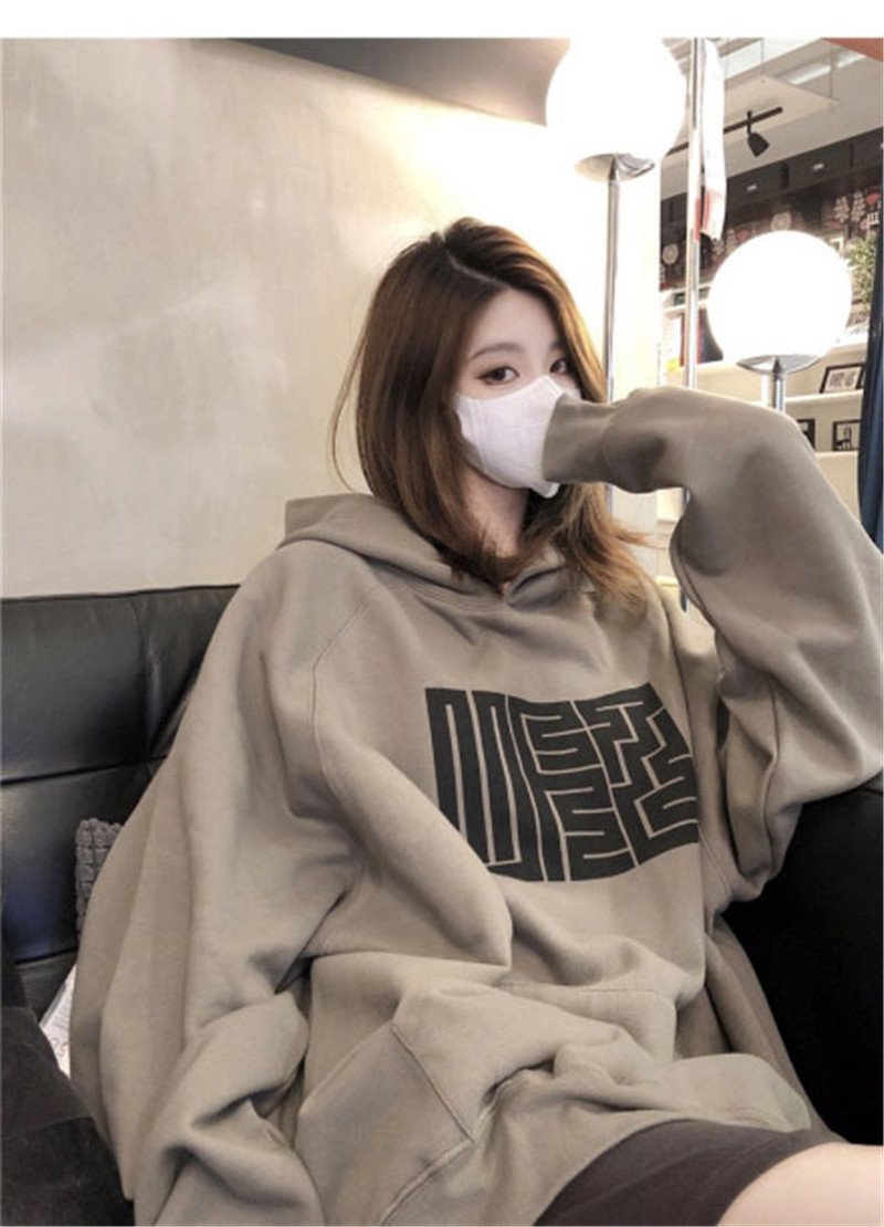 Vapetix M-2XL Vintage Fleece Hooded Sweatshirt for Women 2025 Autumn/Winter Korean Style Student Printed Hooded L – Bild 4