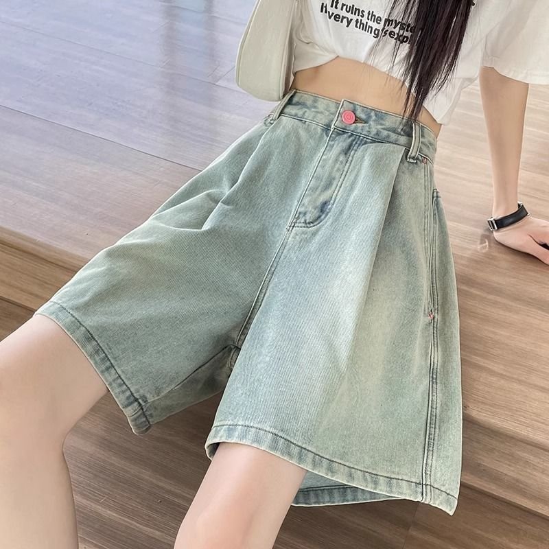 Vapetix ●S Recommend 80-98-●2XL Suggested 130-145 Chic Women's 5-Pocket Denim Shorts 2025 Summer High-Waisted Loose Fitting Slimming Petite A-Line Wi – Bild 7