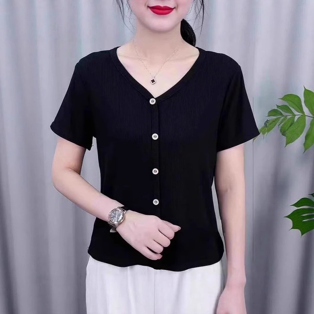 Vapetix M-4XL Summer Fashion Plus Size Women's Youthful Versatile Slimming Short Sleeve V-Neck Top High Quality B – Bild 5