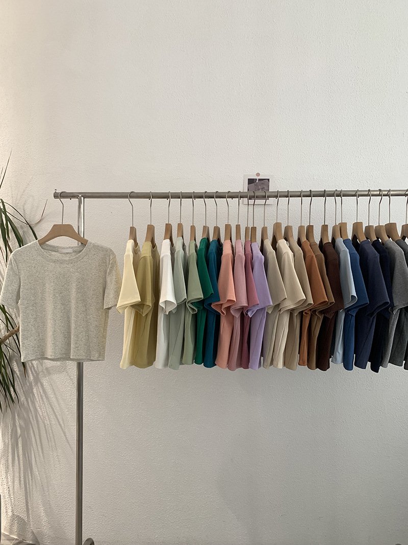 Vapetix Free Size-Free Size Omale Simple and Versatile Solid Color Crew Neck Straight Short Sleeve T-shirt Top for Spring and S – Bild 4