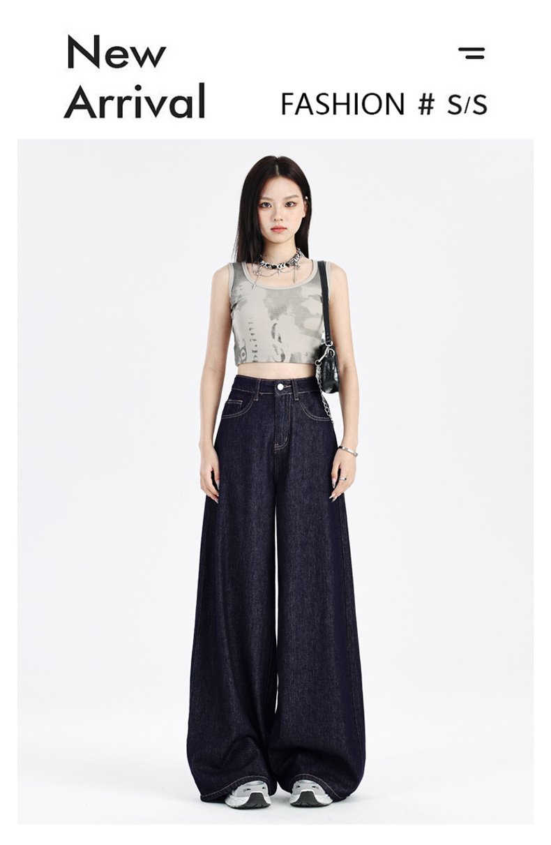 Vapetix XS-XL Deep blue American wide-leg jeans for women, 2025 autumn and winter, high-waisted, loose and flatte – Bild 6