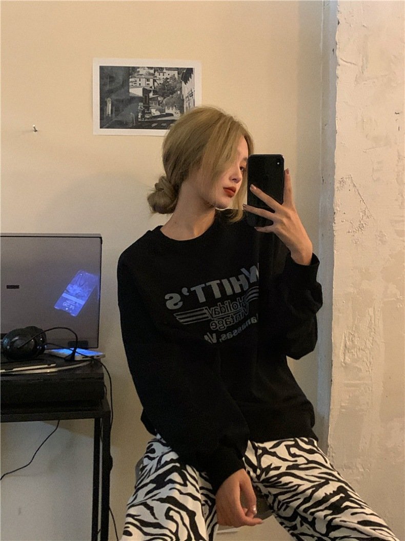 Vapetix M-XXL Korean Minimalist Academic Style 2025 Autumn Versatile Loose Hooded Long-Sleeve Thin Sweatshirt for – Bild 4