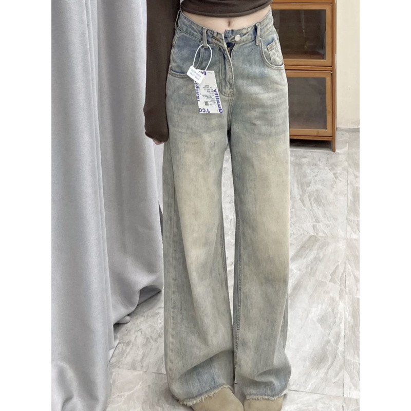 Vapetix ☏XS☏-☏2XL☏ Vintage Retro Versatile Women's Spring and Summer Minority Loose Slimming Frayed Wide Leg Floor-Len – Bild 4
