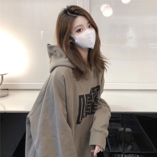 Vapetix M-2XL Vintage Fleece Hooded Sweatshirt for Women 2025 Autumn/Winter Korean Style Student Printed Hooded L – Bild 5