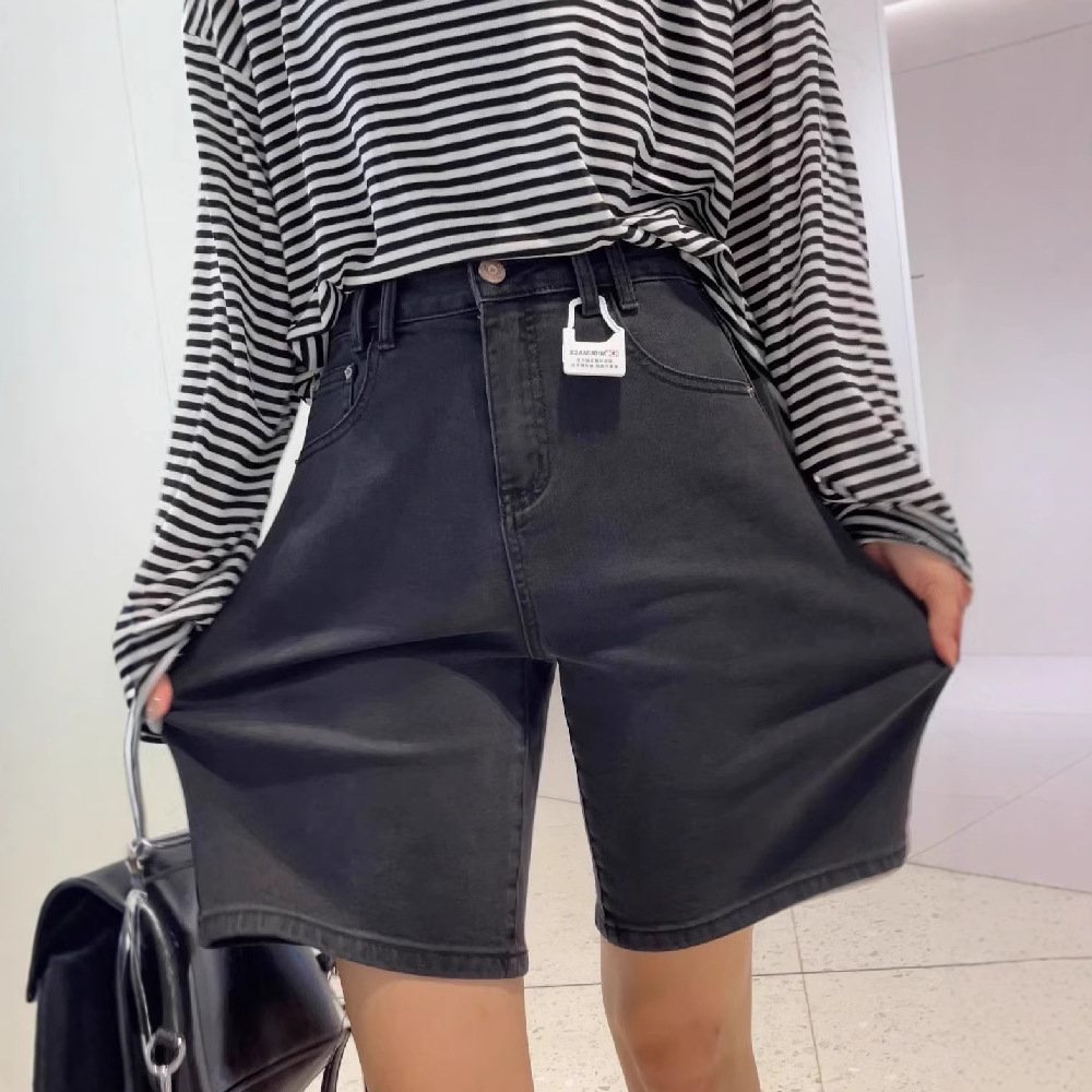 Vapetix S-5XL Plus-size women's 2025 summer black high-waisted elastic denim shorts for plus-size women, slimming – Bild 5