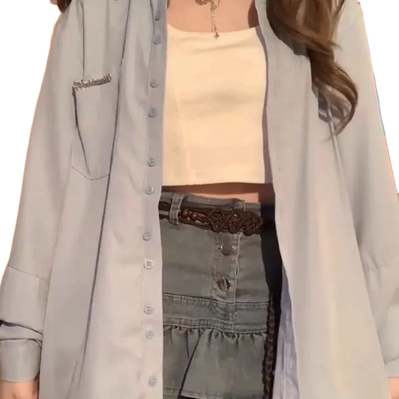 Vapetix S 75-90 kilograms-2XL 125-140 lbs Women's Blue Long-Sleeve Shirt Early Autumn 2025 Thin-Fitted Open-Shirt Design Sun Protection Jacke - 图片 7