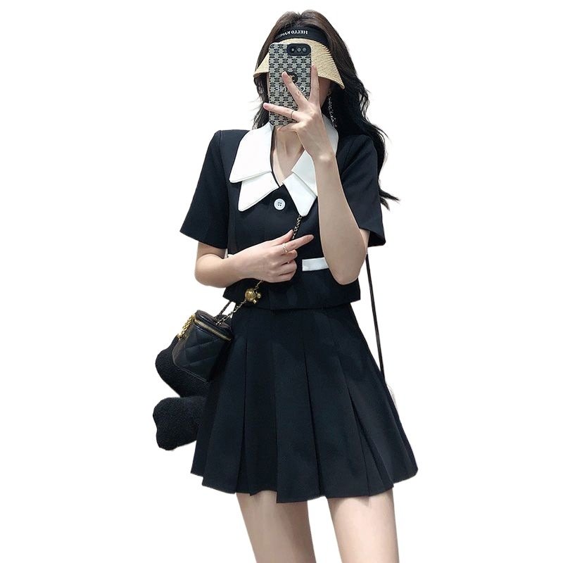 Vapetix ●S suggests 70-85 pounds●-●4XL recommended for 150-160 lbs● Small Suit Pleated Skirt Summer Korean-style Cropped Top + High-Waisted Short Skirt Designer 2-Piec – Bild 5