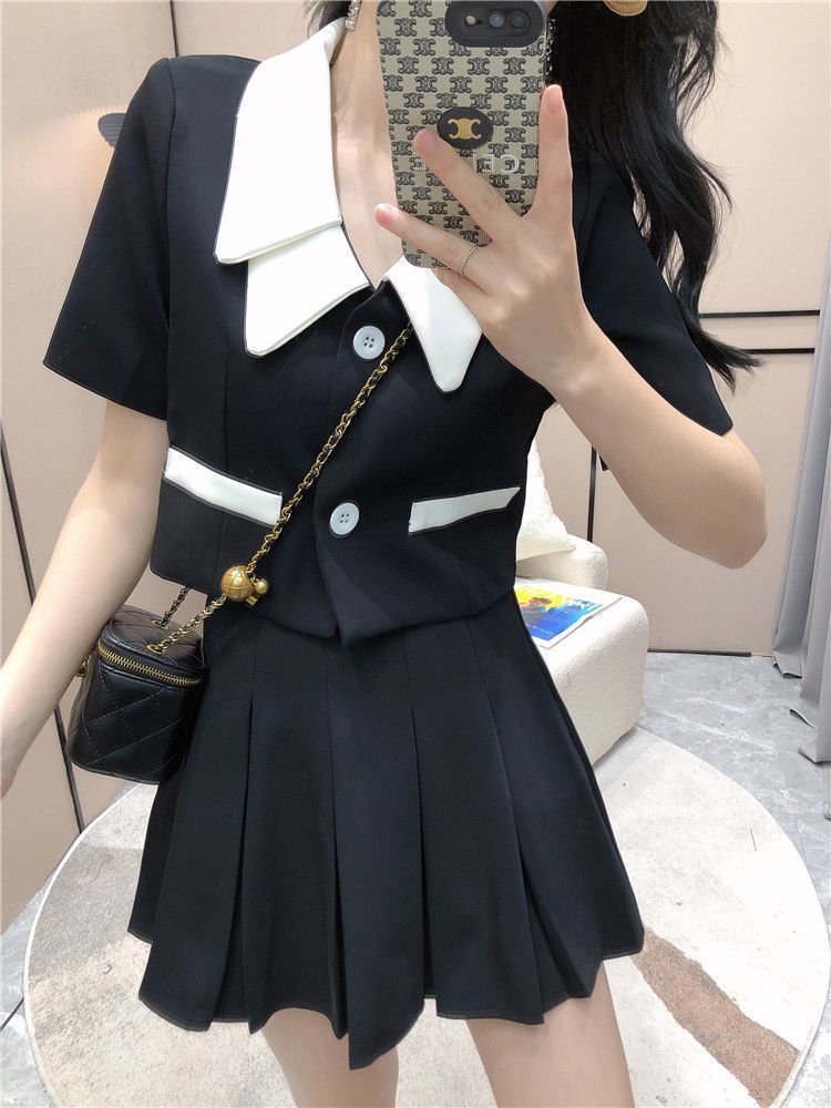 Vapetix ●S suggests 70-85 pounds●-●4XL recommended for 150-160 lbs● Small Suit Pleated Skirt Summer Korean-style Cropped Top + High-Waisted Short Skirt Designer 2-Piec – Bild 6