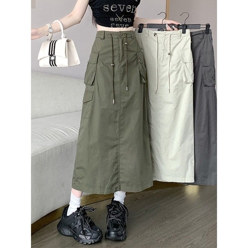 Vapetix ✪S Recommended for 85-95 lbs-✪XL Recommended for 115-130 lbs Vintage American-style split work half skirt for women, summer, mid-length, high-waisted drawstring – Bild 5