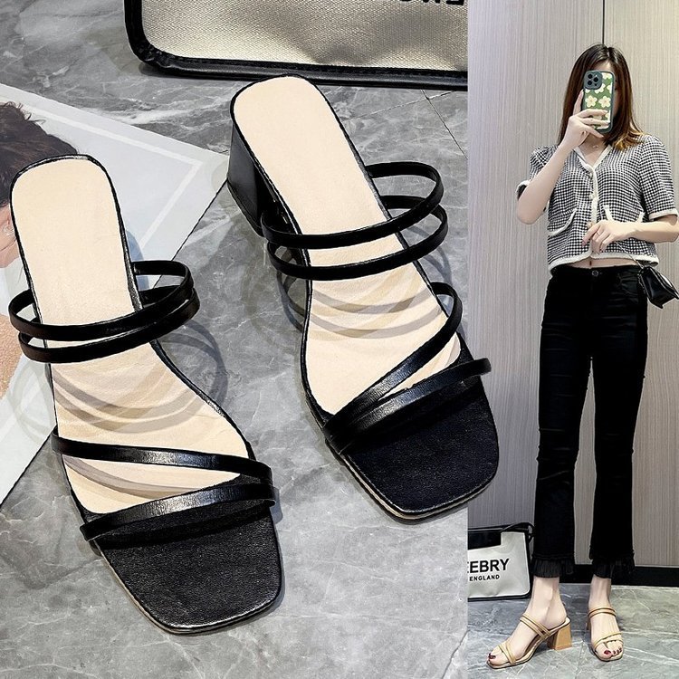 Vapetix 36-42 Black Fine Ribbon Sandals for Women, Fairy Style 2025 New Arrival Mid-Heel Open-Toe Sandals for Wom – Bild 7