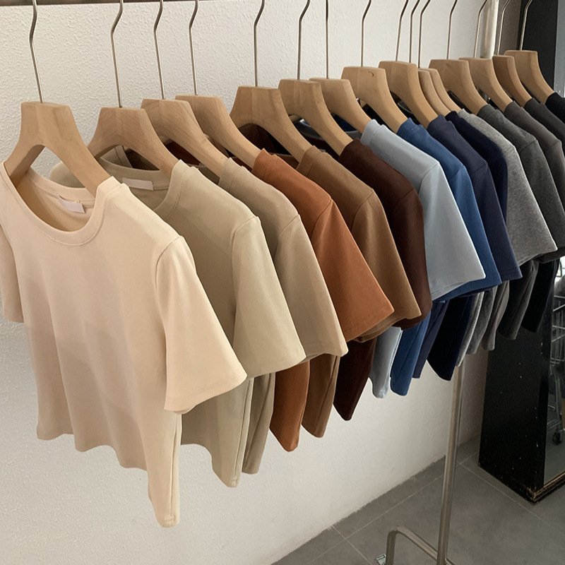 Vapetix Free Size-Free Size Omale Simple and Versatile Solid Color Crew Neck Straight Short Sleeve T-shirt Top for Spring and S – Bild 5