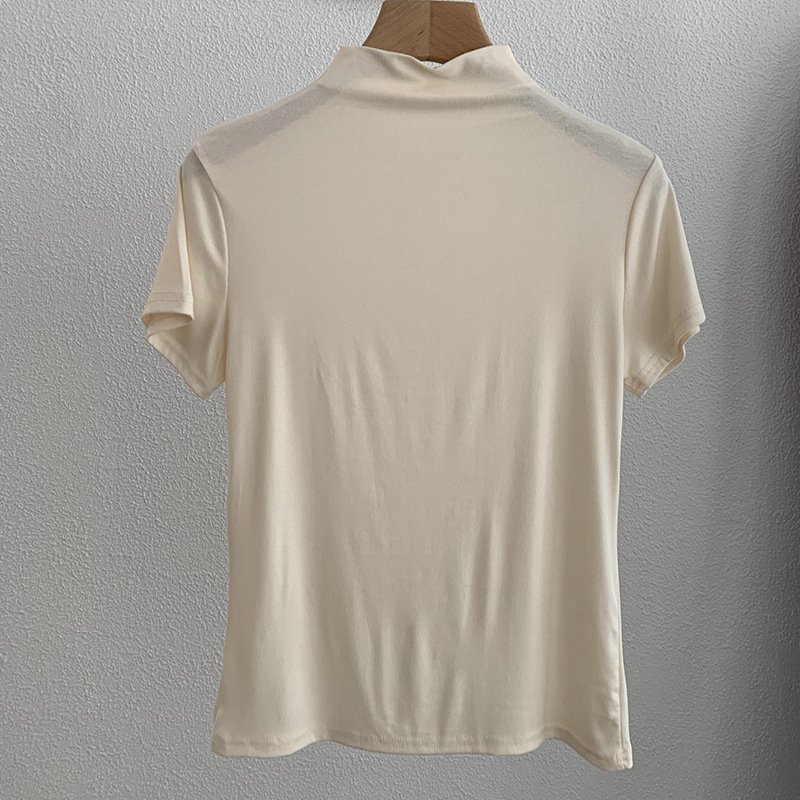 Vapetix Free Size-Free Size Omral Small Stand Collar Solid Color Slimming Short Sleeve Hooded T-Shirt 2025 Autumn New Women's B – Bild 7