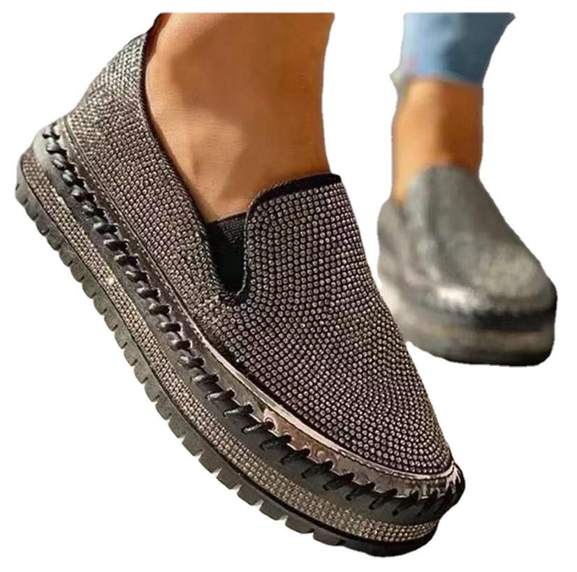 Vapetix 35-43 European and American Water Diamond Flat Women's Shoes, Thick Sole Single Shoes for Women, Spring P – Bild 5