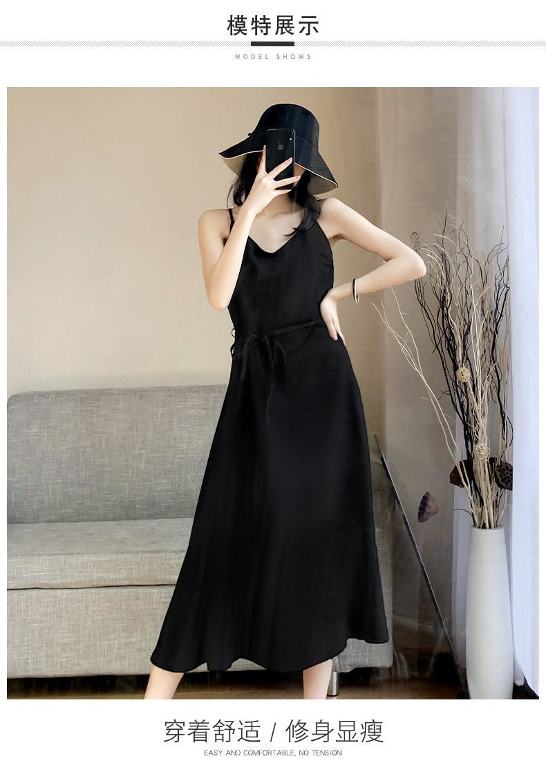 Vapetix S-xxxxs Black chiffon camisole dress, new women's summer long dress, temperament, slimming, innerwear base – Bild 6