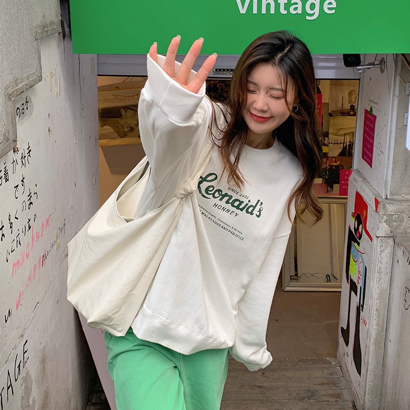 Vapetix M-XL Letter Print Pullover Hooded Backpack Collar Sweatshirt for Women Autumn Korean Version Round Neck – Bild 7